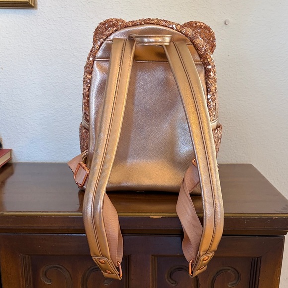 Disney Parks Loungefly Rose Gold Sequin Mini Backpack Vintage Heart Logo - Picture 5 of 11